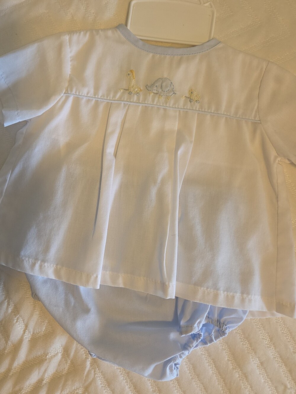 Blue And White Baby Boy Two-Piece Layette with Animal Embroidery